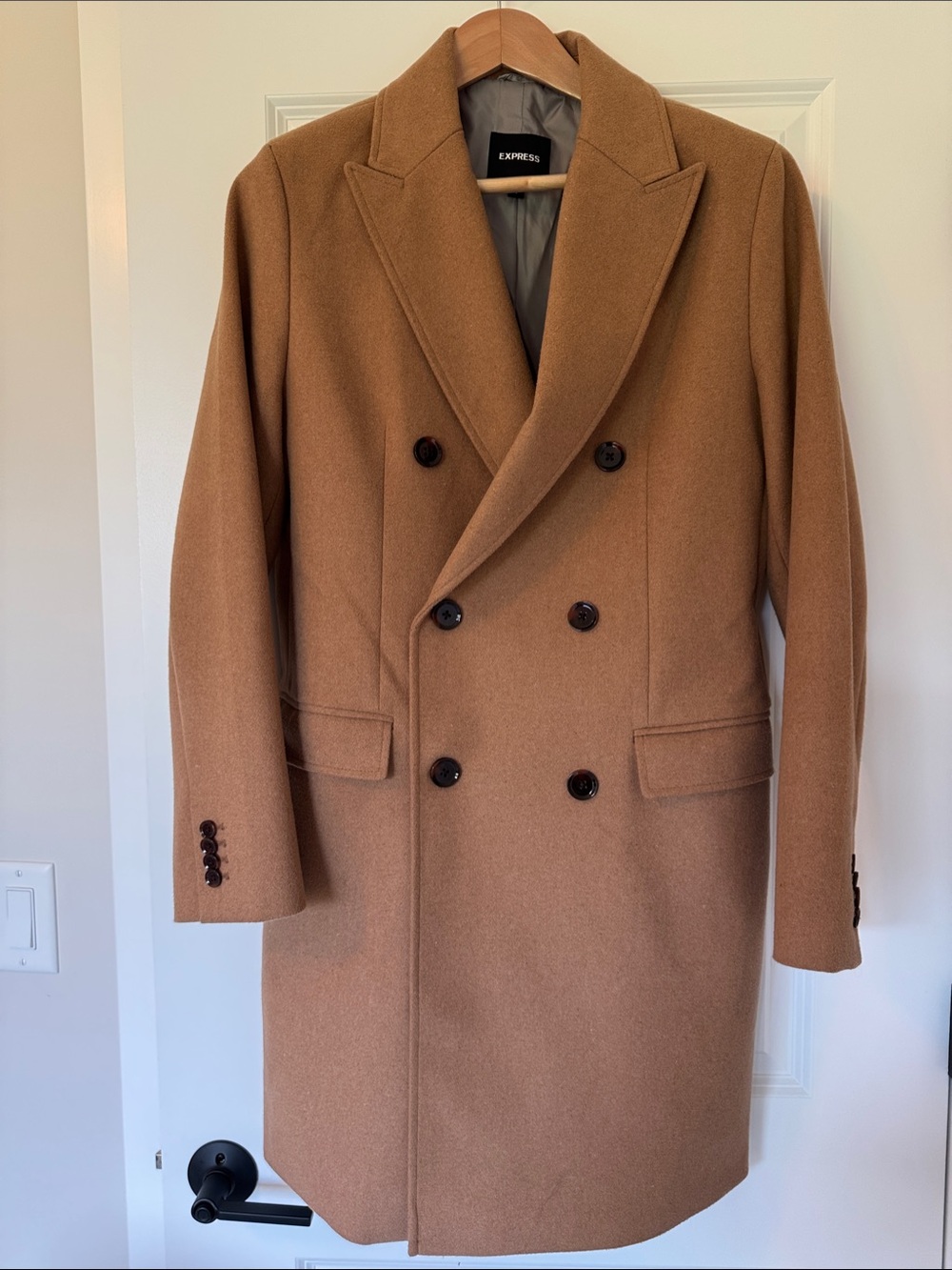 Men’s Express Double-Breasted Camel Pea Coat
